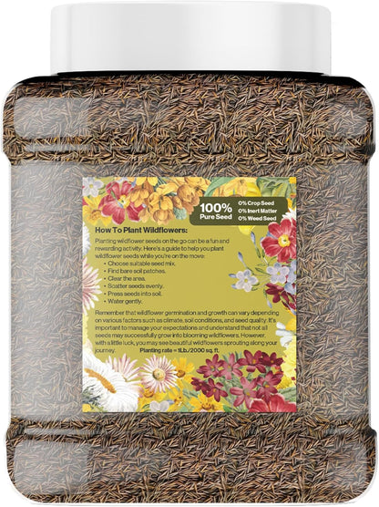 Geva Grow Northwest Wildflower Seeds Regional Mix - Organic, Non-GMO - 100% Pure Seed - 20 Different Wildflowers Seeds of Annual and Perennial, 1 LB Tub