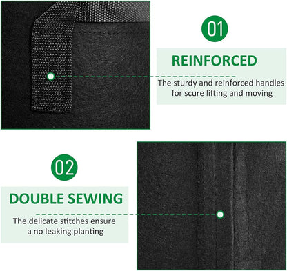 12-Pack 15 Gallon Thickened Non-Woven Grow Bags, Aeration Fabric Pots with Handles（Black）