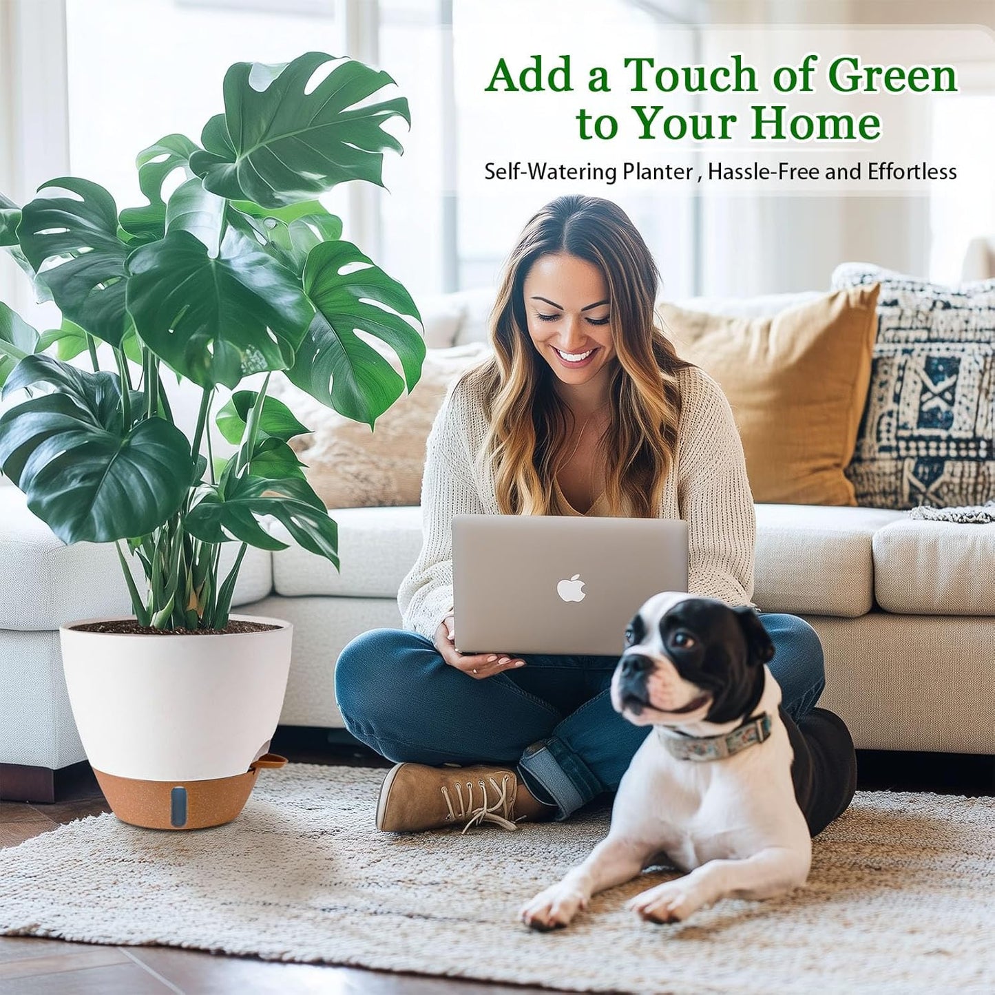 8/10/12 Inch Self Watering Pots for Indoor/Outdoor Plants - Large Plastic Planter with Drainage Holes, Water Level Indicator & Deep Reservoir, Modern Decorative Flower Pots (White)