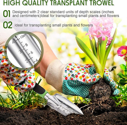 Honoson Garden Hand Trowel Transplant Trowel with Measurements Aluminum Alloy Planting Tools with Rubber Handle Small Gardening Hand Tools Shovels for Gardening Cultivating Transplanting Supplies