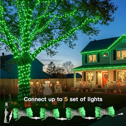 suddus Connectable Green Chirstmas Lights Outdoor with Remote, 66ft 200 LED String Lights Plug in Waterproof, Dimmable Clear Wire Fairy Lights for Xmas Tree,Halloween,Garden,Porch,Party Decorations
