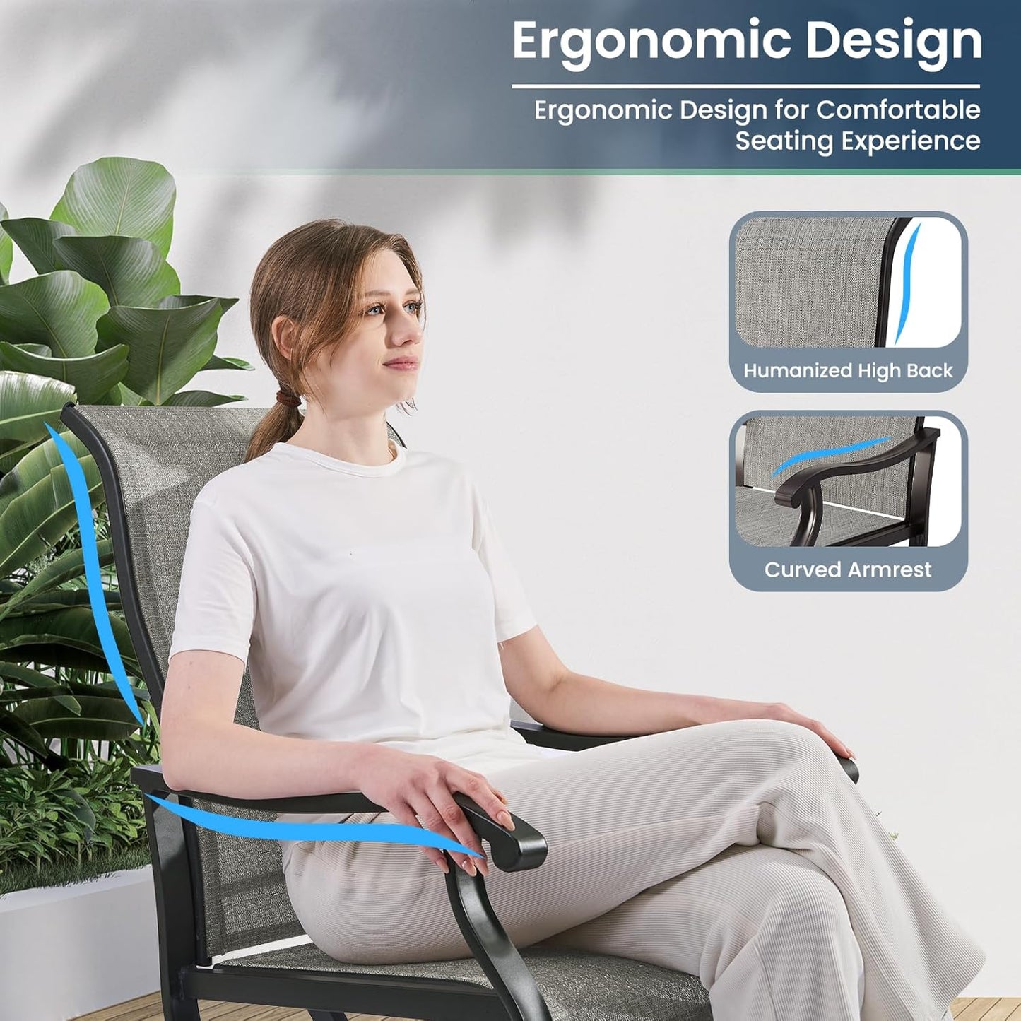 Amopatio Patio Swivel Chairs Set of 2, Outdoor Swivel Rocker Dining Chairs with All Weather Textilene High Back & Metal Frame, for Backyard Deck Lawn, Light Gray