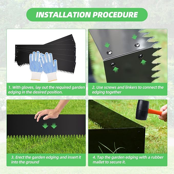 Steel Landscape Edging Kit, Upgraded Style 8.4H x 40L inches, 6 Pieces, Galvanized Steel, 20ft Total, Hammer-in, Black