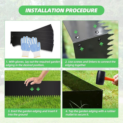 Steel Landscape Edging Kit, Upgraded Style 8.4H x 40L inches, 6 Pieces, Galvanized Steel, 20ft Total, Hammer-in, Black