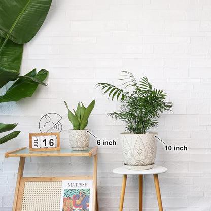 Gepege 10 Inch Plant Pot, Creamy White Ceramic Planter with Drainage Holes and Saucers for Plants Indoor and Outdoor Flower Pot