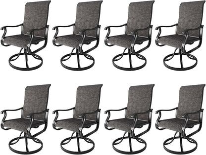 Amopatio Patio Swivel Chairs Set of 8, Outdoor Swivel Rocker Dining Chairs with All Weather Textilene High Back & Metal Frame, for Backyard Deck Lawn Garden, Dark Grey