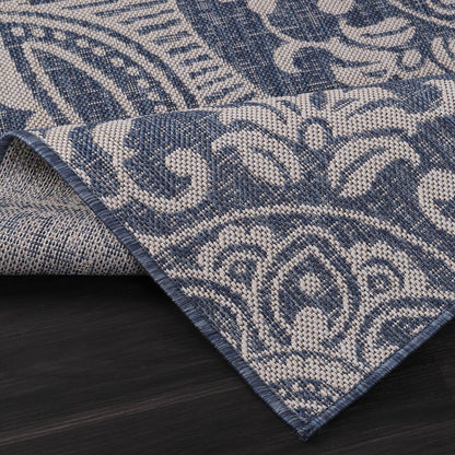 Medallion Outdoor Rug 5x7 Washable Outside Carpet for Indoor Patio Porch Waterproof Easy Cleaning Non Shedding Area Rugs Blue 5 x 7