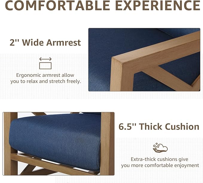 NATURAL EXPRESSIONS Sunbrella Rocking Bistro Set, 3 Piece Outdoor Patio Conversation Furniture Set with 6.5'' Thick Cushions Wood Grain Finish Frame for Backyard,Porch,Poolside