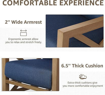 NATURAL EXPRESSIONS Sunbrella Rocking Bistro Set, 3 Piece Outdoor Patio Conversation Furniture Set with 6.5'' Thick Cushions Wood Grain Finish Frame for Backyard,Porch,Poolside