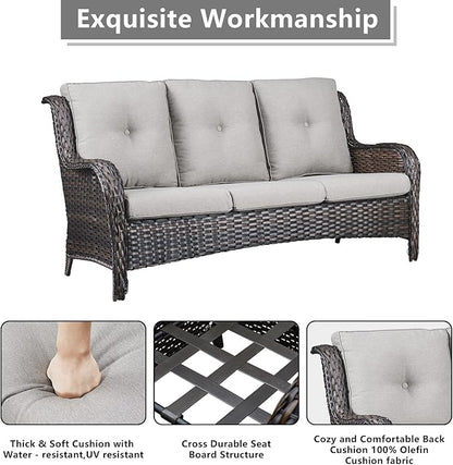 Outdoor Patio Furniture Sofa Set - 7 Piece Rattan Wicker Patio Sectional Conversation Sets with 1 Sofa,1 Loveseat,1 Coffee Table,2 Armrest Chairs and 2 Ottomans for Porch Deck Garden(Brown/Beige)