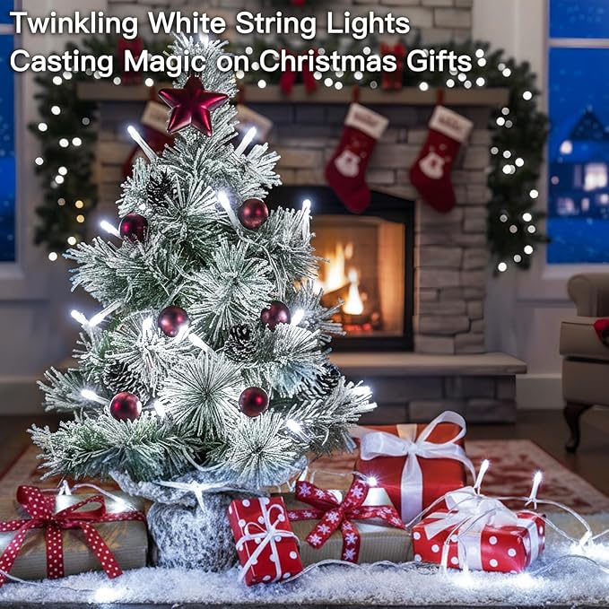 suddus 66ft 200 LED White String Lights with Timer, 12 Modes Christmas Fairy Lights Plug in, Connectable Indoor/Outdoor White Twinkle Lights for Xmas Tree, Bedroom, Garden, Wedding, Party Decorations