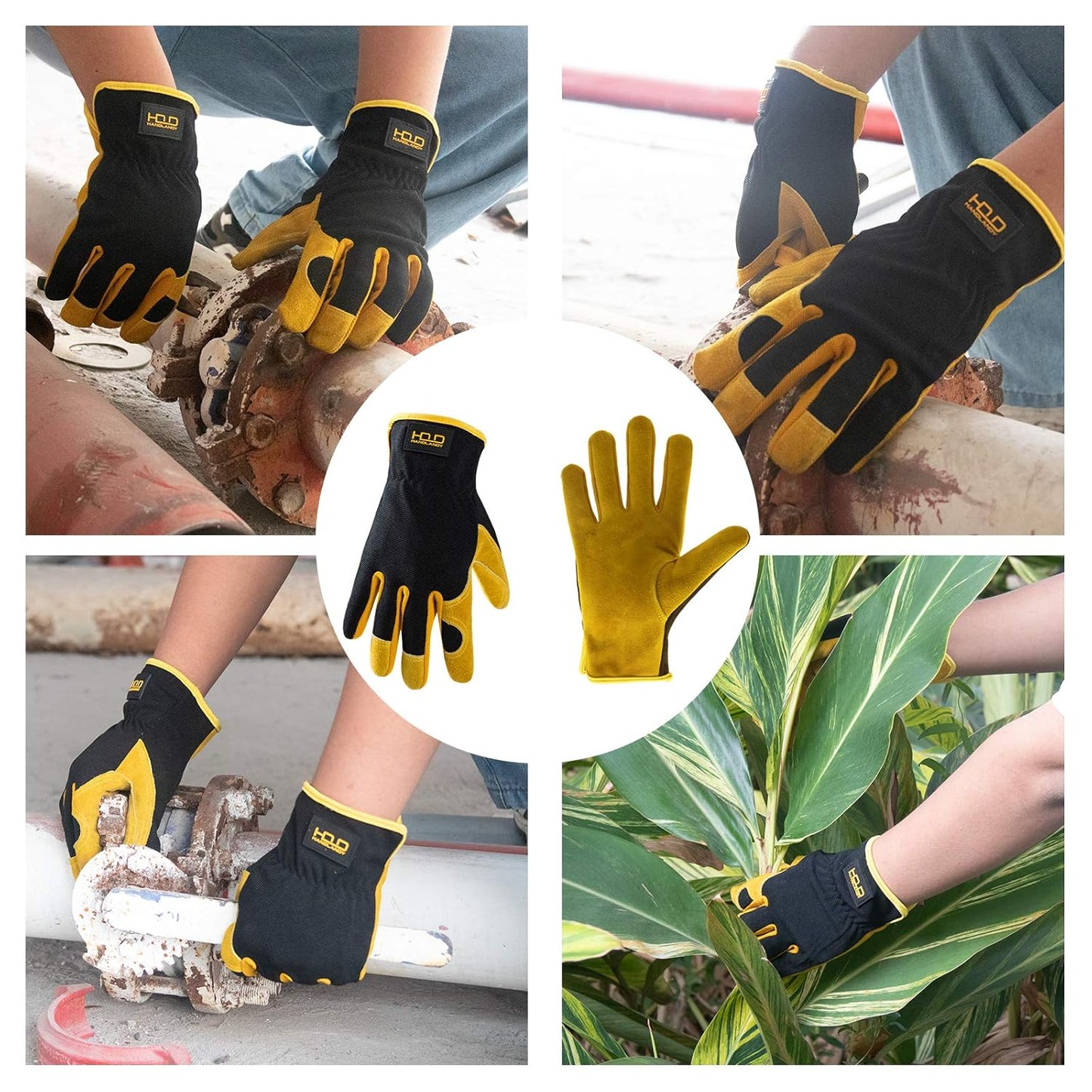 HLDD HANDLANDY 2 Pairs Leather Gardening Gloves for Men, Utility Work Gloves for Gardening, Yardwork, Construction, Mechanics, Great Garden Gifts for Men Women