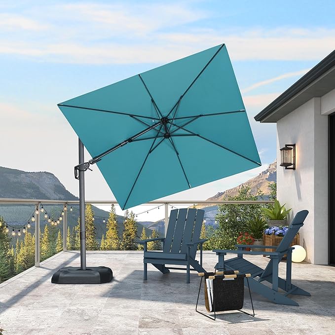 PURPLE LEAF 8' X 8' Left-right Tilting Patio Umbrella Outdoor Cantilever Swivel Square Umbrella Aluminum Offset Umbrella with 360-degree Rotation for Garden Deck Pool Patio Turquoise Blue