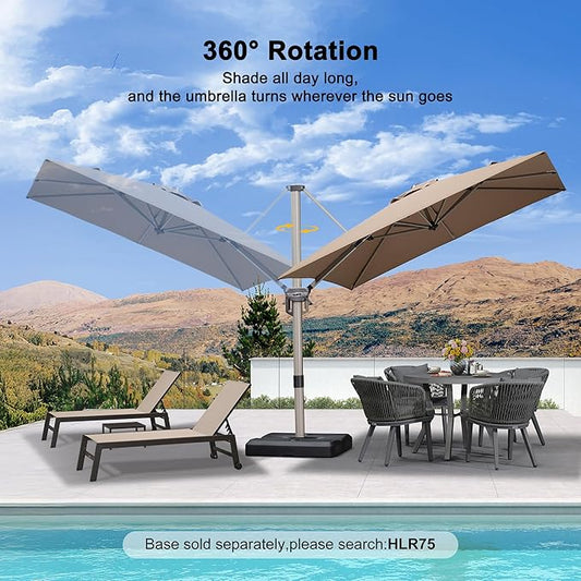 PURPLE LEAF 8' X 8' Patio Umbrella Outdoor Cantilever Umbrella, Aluminum Offset Umbrella with Champagne Frame and 360° Rotation for Pool Deck Garden, Taupe