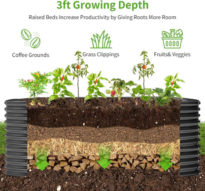 Land Guard 6x3x3ft Oval Galvanized Raised Garden Beds, Large-Capacity Metal Planter Box Outdoor, Durable Deep Raised Garden Bed 3ft Tall, Raised Beds for Gardening Vegetables, Dark Grey