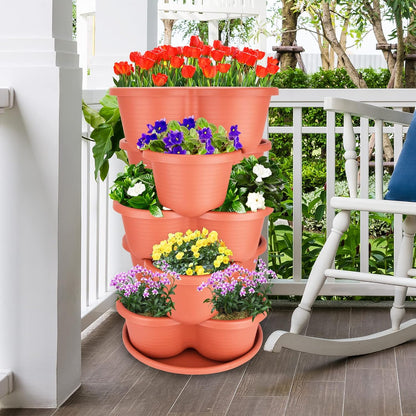5 Tier Vertical Planters Stackable Gardening Planter for Strawberries, Flowers, Herb and Vegetables, Brick Red