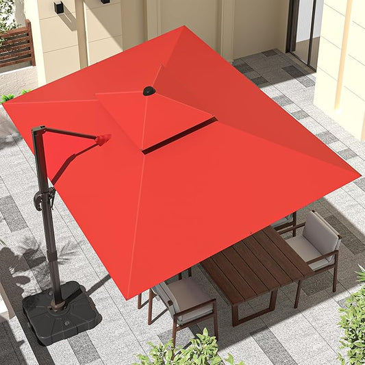 9' X 12' Cantilever Outdoor Patio Umbrellas with Base Included, Large Rectangle Umbrella Heavy Duty 360°Rotation Offset Umbrella for Garden Deck Pool Patio,Red