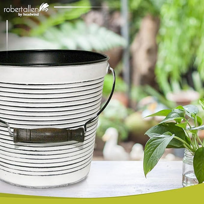 Headwind Vintage Collection Rustic White Ribbed Planters –Charcoal Flower Pots 10 Inch Indoor Plant Pots Bucket for Peace Lily, Pothos, & Lavender, Petunias, Basil Plant for Outdoor by Robert Allen