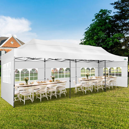 COBIZI 10x30 Pop up Canopy Tent 10x30 Canopy with Sidewalls, Heavy Duty Party Tent Tents for Parties, Foldable UPF 50+ Waterproof Commercial Easy up Canopy with Roller Bag, White(Windproof Upgraded)