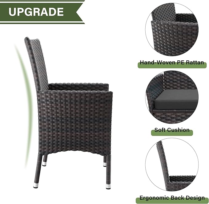 Kurapika 10-Piece Patio Furniture Outdoor Dining Set, Wicker Rattan Patio Dining Table and Chairs Set, Square Tempered Glass Tabletop with Umbrella Hole and 8 Chair Set, Grey