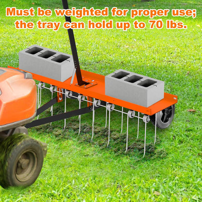 40" Tow Behind Lawn Dethatcher, Pull Behind Rake with 24 Rust-Proof Tines and Heavy Tires, Lawn Tractor Rake with Lift Handle, Tow Behind Rakes to Remove Thatch, Leaves from Large Lawn Area