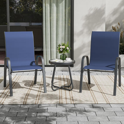 UDPATIO Patio Dining Set of 3, Outdoor Table and Chairs Set with Glass Table, 2 Stackable Patio Chairs with High Back, Outdoor Furniture Sets for Deck Garden Backyard Lawn Poolside (Blue)