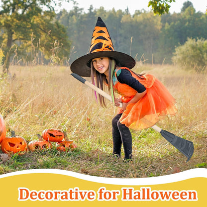 Therwen 8 Pcs Kids Rake 31" Child Size Plastic Lawn Rakes for Leaves Small Rake with Plastic Head and Wooden Handle Toddler Kid Gardening Tools for Leaves Gardening Camping(Dark Gray)