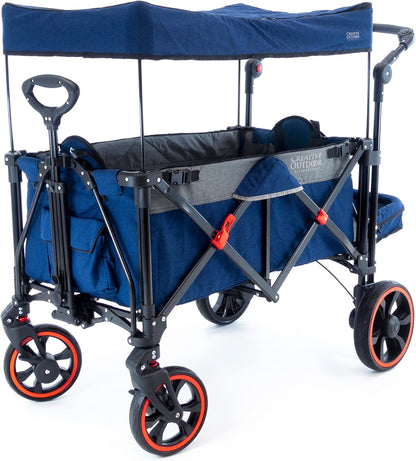 Creative Outdoor Push Pull All-Terrain Collapsible Folding Stroller Wagon for Kids, 150lbs Weight Capacity, Platinum Series, Beach, Park, Garden & Tailgate, (Navy Blue)