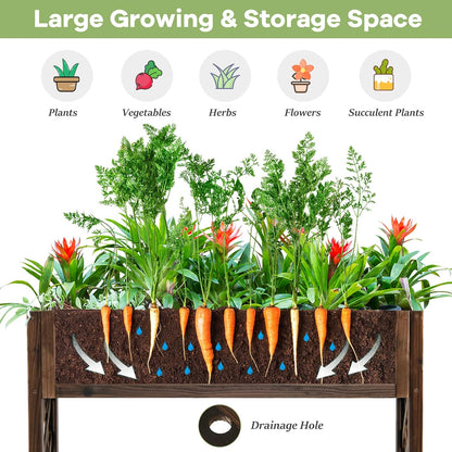 S AFSTAR 2-Tier Raised Garden Bed, Indoor Outdoor Flower Bed with Bottom Shelf Fence, 35.5” H Wood Elevated Planter Box for Vegetable Flower Herb Succulent, Ideal for Patio Balcony Backyard