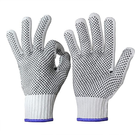 Evridwear Cotton Polyester String Knit Shell Safety Protection Work Gloves for Painter Mechanic Industrial Warehouse Gardening Construction Men One Case (12 PairsX20) With Two Side dots, M Size
