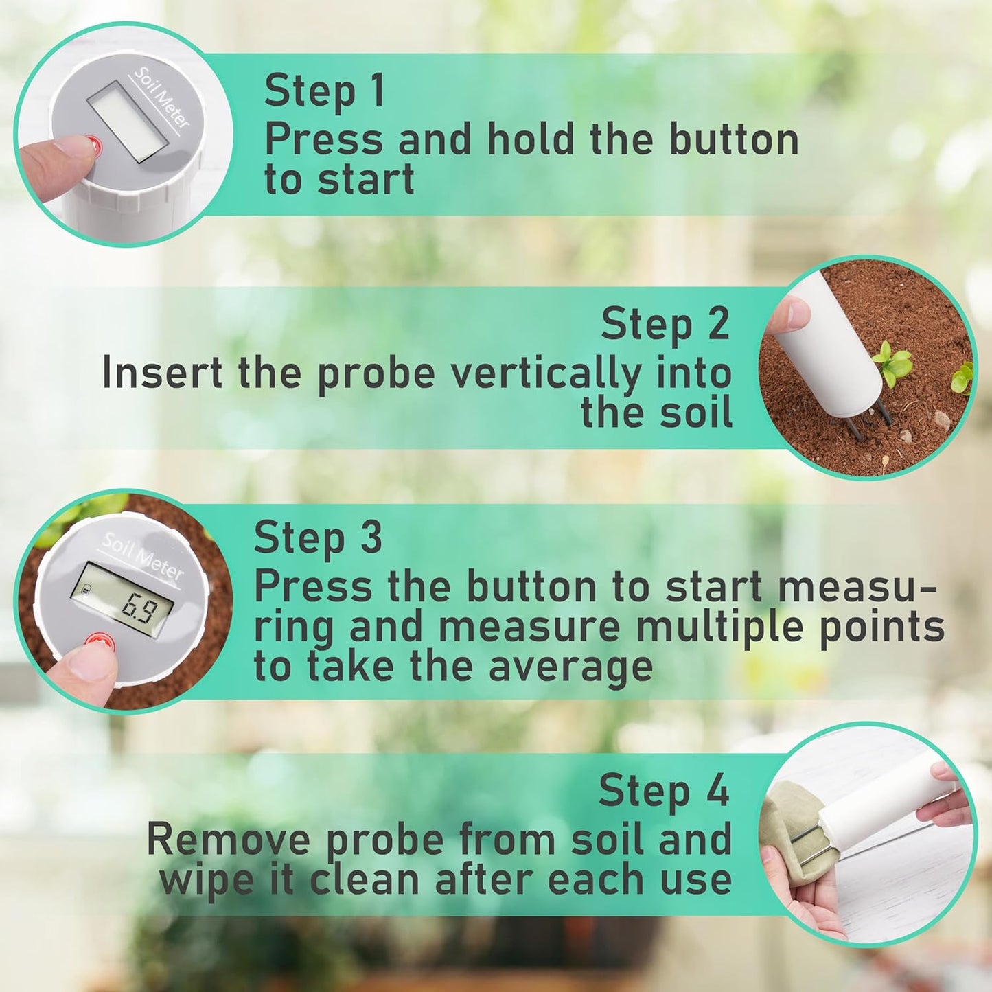 Digital Soil pH Meter, Industrial Grade Soil pH Tester with Calibration-Free LCD Display, High Accuracy Soil pH Pen, Soil pH Monitor for Garden, Lawn, Plant (White)