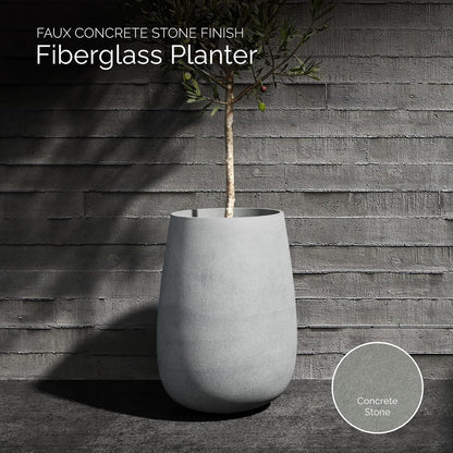 Mondo High Tall Planter – Concrete Stone Finish – Fiberglass Indoor/Outdoor and Weather-Resistant Round Planter (17.7" D x 30.9" H Exterior, 16.5" D x 30.7" H Interior)