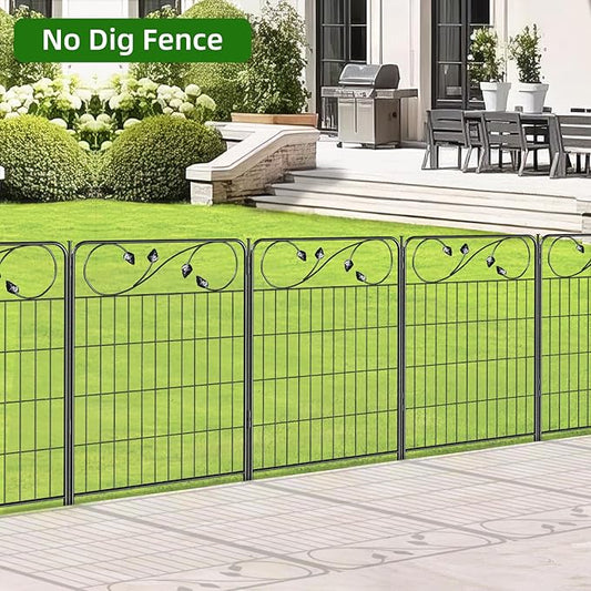 No Dig Decorative Garden Fencing 30in(H) X16ft(L) 8 Panels+9 Stakes Temporary Fence Metal Edging Patio Garden Fence Border for Flower Bed, Animal Barrier for Outdoor