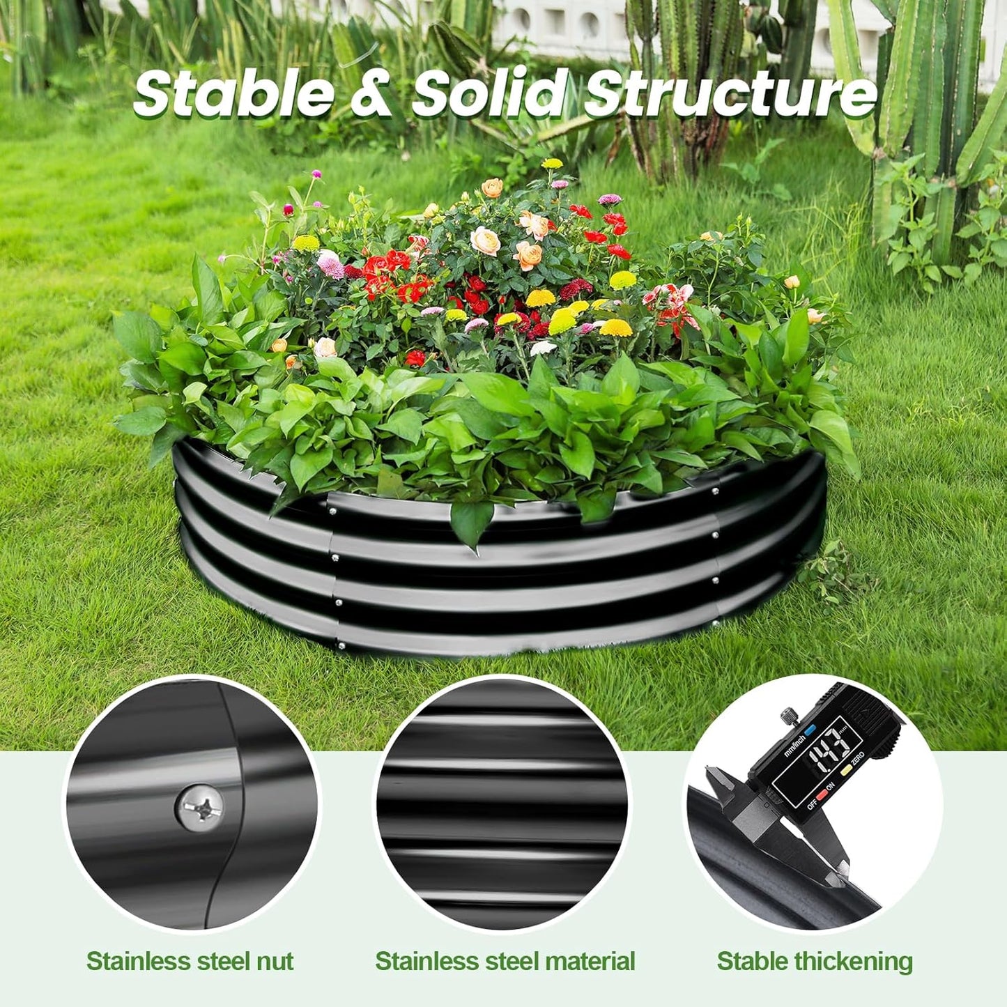 Land Guard 3×3×1ft Galvanized Raised Garden Bed Kit, Round Galvanized Planter Raised Garden Boxes Outdoor, Large Metal Raised Garden Beds for Vegetables, Grey