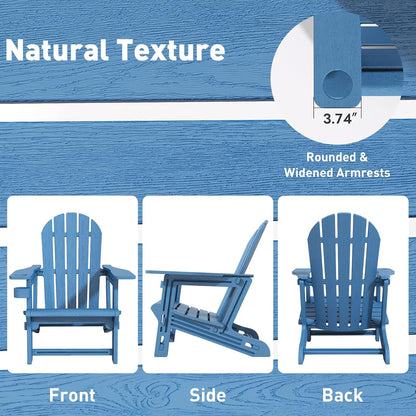 Adirondack Chairs Set of 2, Tool-Free Assembly All-Weather Plastic Adirondack Chairs, HDPE Fire Pit Chairs with Cup Holder, Outdoor Chair for Patio Garden (Blue)