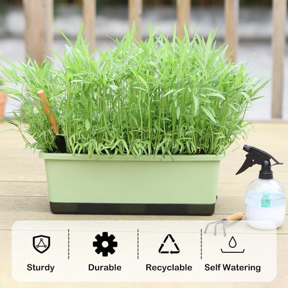 Window Box Planter 8 Pcs, 17 Inches Rectangle Flower Pots with Drainage Holes and Trays, Vegetable Planters for Windowsill Patio Garden Balcony Home Porch Yard Indoor Outdoor (Light Green)