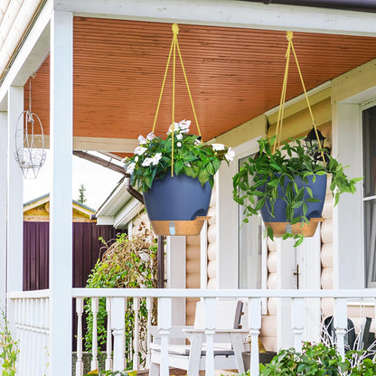 ZMTECH 10 Inch Hanging Planters for Indoor Outdoor Plants, 2 Pack Self Watering Hanging Plant Pots with Drainage Holes and Removable Saucer, Plastic Flower Hanging Pots with Watering Lip (Blue)