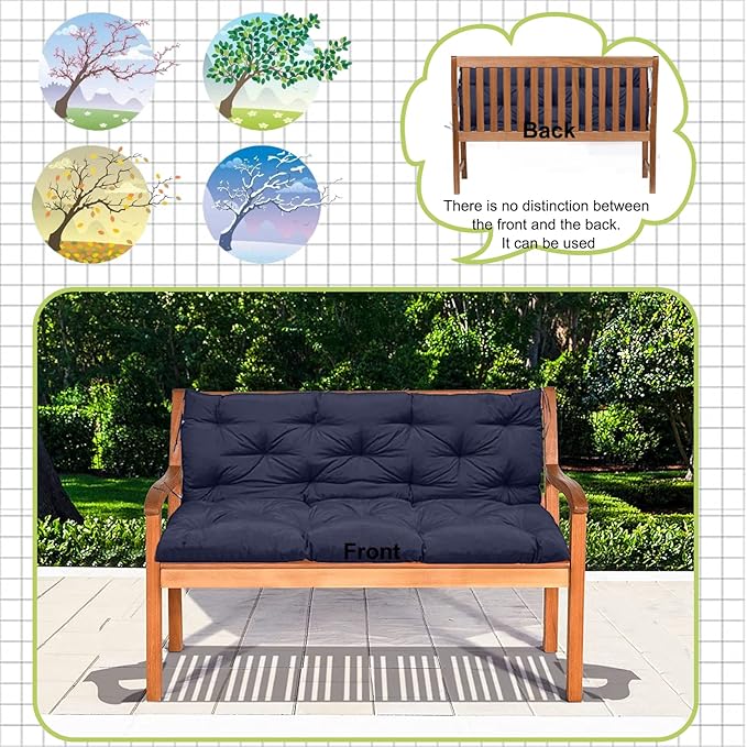 Swing Replacement Cushions with Backrest, 2 or 3 Seater Waterproof Non-Slip Overstuffed Swing Pad, Indoor/Outdoor Bench Cushion for Porch Chair Swings Garden Furniture(Navy Blue 40 * 40 in)