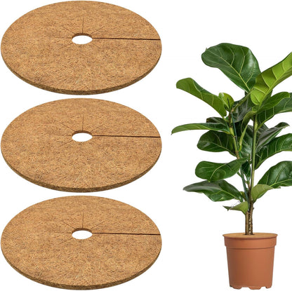 ZeeDix 3 Pack 14 Inch Coconut Fiber Mulch Ring, 100% Natural Coco Coir Tree Ring Mulch Mat Plant Protector Mat, Coconut Coir Discs Plant Pot Soil Cover for Indoor Outdoor Plants, Garden Decoration