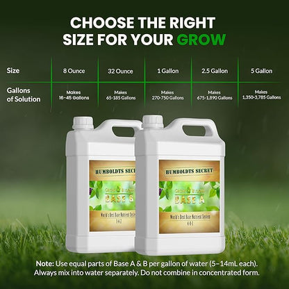 Humboldts Secret Base A & B Liquid Hydroponic Fertilizer | Complete Hydroponic Nutrients for Indoor and Outdoor Plants | Supports Healthy Vegetative Growth and Flowering Stage | 32 Ounce Set