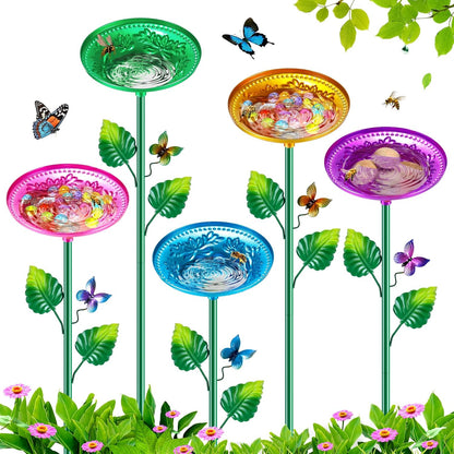 5 Pack Bee Watering Station, Bee Bath for Garden Metal Bee Butterfly Feeder, Colorful Flower Shape Bee Watering Cup Bowl Bee Waterer for Outdoor Outside Yard Decor Pollinator Watering
