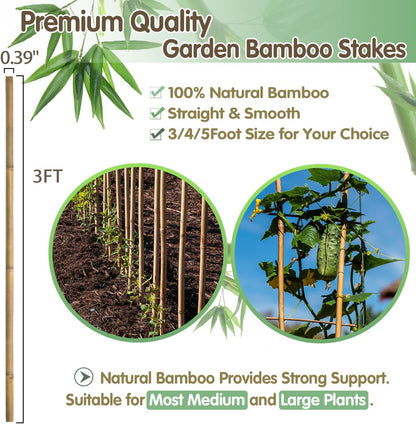 Bamboo Stakes,3FT Natural Bamboo Garden Stakes,BOVITRO 25Pcs Plant Stakes,Bamboo Sticks for Tomato,Beans,Vegetable and Climbing Plants