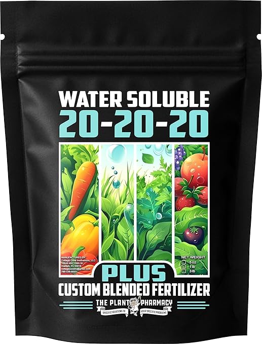 Fertilizer Commercial Grade | 20-20-20 Plus | 5 Ounces | Water Soluble Plant Food | Balanced Formula with Chelated Micronutrients | General Purpose Nutrient | Turf Lawns Shrubs Gardens Ornamentals