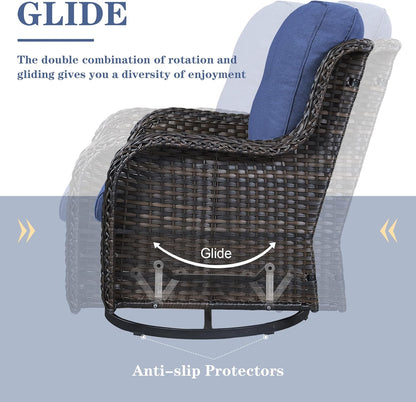 Outdoor Swivel Rcoker Patio Chairs - Outdoor Swivel Patio Chairs Set of 2 Wicker Chair Patio Furniture Sets with Covered Cushion for Porch Deck Balcony Garden, Blue