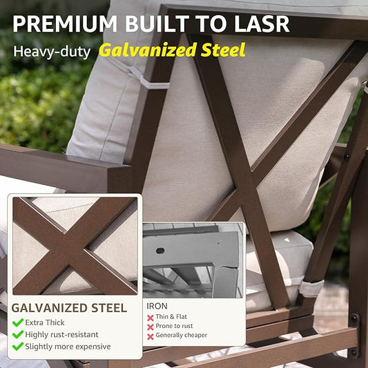 NATURAL EXPRESSIONS Rocking Bistro Set, 3 Piece Outdoor Patio Conversation Furniture Set with 2 Rockers and 1 Metal Coffee Table with Thick Cushions,2 Pack Patio Chair Covers Waterproof