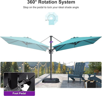PURPLE LEAF 8' X 8' Left-right Tilting Patio Umbrella Outdoor Cantilever Swivel Square Umbrella Aluminum Offset Umbrella with 360-degree Rotation for Garden Deck Pool Patio Turquoise Blue