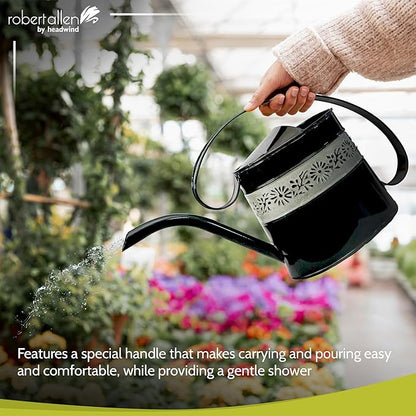 Headwind Willow Black Pearl 0.5 Gallon Galvanized Decorative Metal Garden Watering Can for Indoor & Outdoor Plant Care – Vintage Gardening Plant Watering Can by Robert Allen