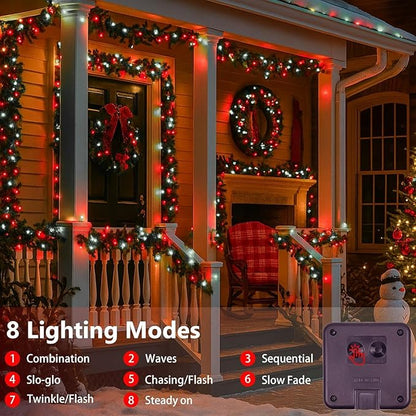6 Pack 270FT Solar Christmas Lights Outdoor Waterproof, Super Bright 480 LED Solar String Lights with 8 Lighting Modes, Green Wire Twinkle Tree Light for Outside Xmas Party Decor (Red and White)