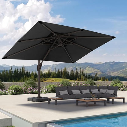 9' X 12' Cantilever Patio Umbrella with Base Included 360°Rotation Rectangular Outdoor Large Offset Umbrellas Double Top Heavy Duty Windproof for Garden Deck Pool, Grey