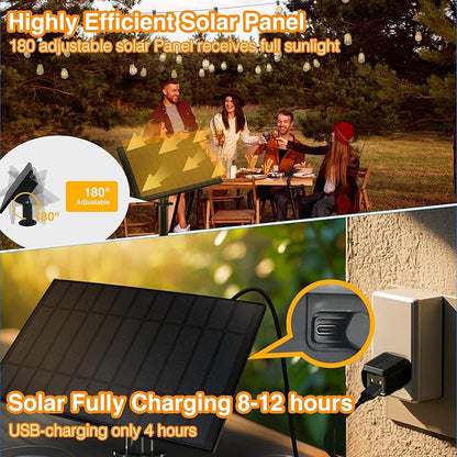 DAYBETTER 100ft Solar String Lights Outdoor Waterproof 50 Bulbs 2700K Warm White Outdoor String Lights Solar Powered 5W Solar Panel, 12+ Hours Runtime Luces solares automáticas